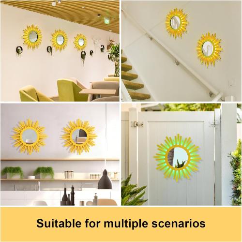Gold Rising-Sun Mirror Wall Decor with Remote-Control Multicolor Lights,12 inch Boho Wall Decor for Bedroom Living Room Bathroom Kitchen (Gold 12in)