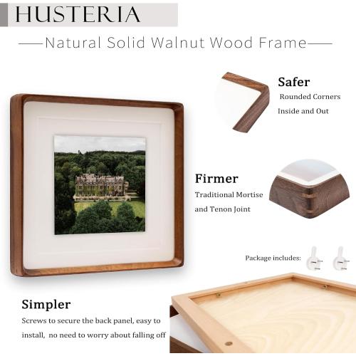 20x20 Square Picture Frame in Natural Walnut Wood, Solid Wooden Frames matted to 18x18, Gallery Frames for Wall Mount