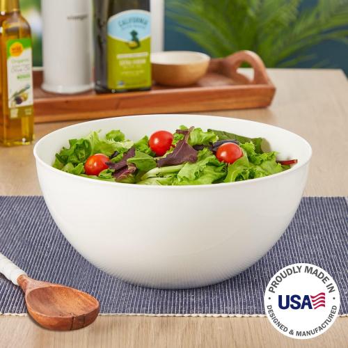 US Acrylic Vista White Plastic Salad and Serving 10-inch Bowls | set of 3 | Reusable, BPA-free, Made in the USA | 135 oz. capacity