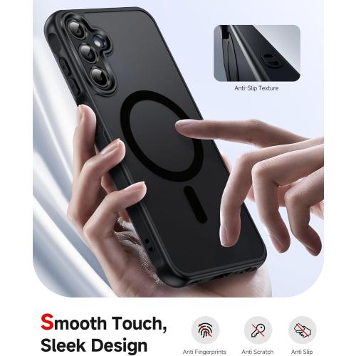 LeYi for Samsung Galaxy A15-5G Phone Case: Samsung A15 5G Case [Mag-Safe Fit] with Screen Protector, Frosted Translucent Soft-Touch Skin & Military-Grade Protection for A15 Samsung Phone Case, Black