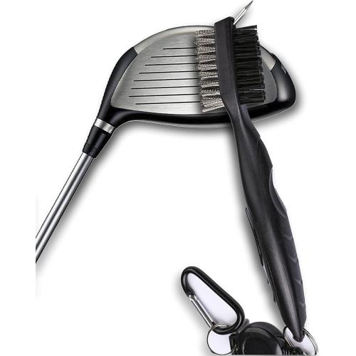 VIVIDLY Black 16 x 24 Waffle Pattern Tri-fold Golf Towel Set | Golf Club Brush | Golf Divot Tool