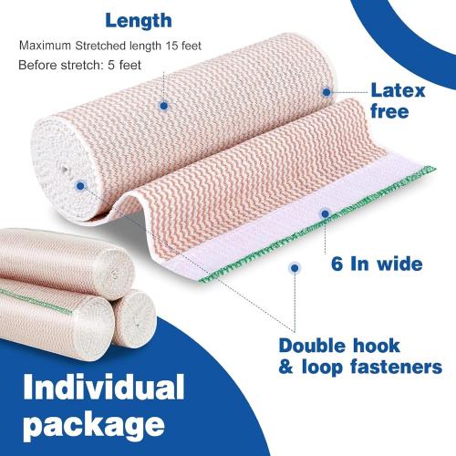 AZEN Premium 2 Pack Elastic Bandage Wrap 6 Inch, Compression Wrap Bandage for Legs, Ankle, Knee, Tummy, Body, Latex-Free, Lymphedema Wraps for Legs