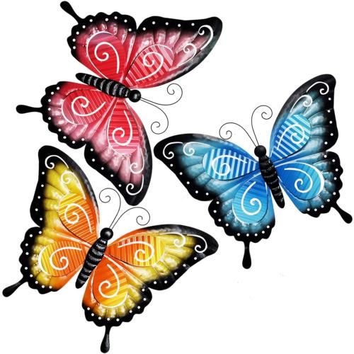 ABELOTS Metal Butterfly Wall Decor - 21 Oversized Outdoor Fence and Indoor Art Decor,Hanging Decoration for Garden Yard Living Room Bedroom Patio Balcony(3 Pack)