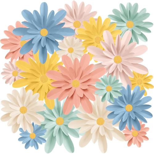 MotiMind 18 Pcs Bright Color Paper Flowers DIY Decorations for Wall, Classroom, Office & Party Backdrop