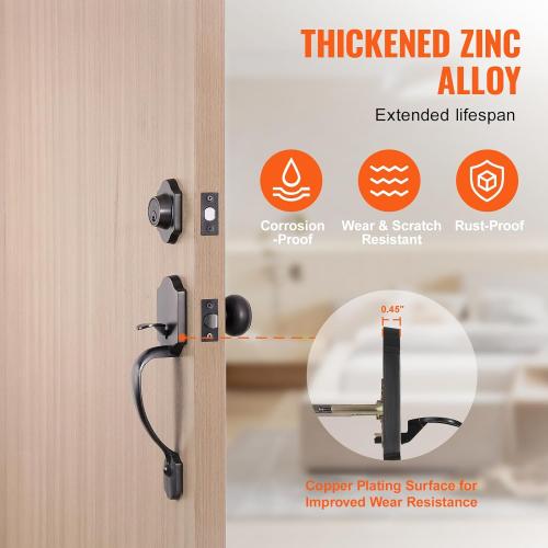VEVOR Front Door Handle and Deadbolt Set, Front Door Lock Set with Interior Knob, Adjustable Hole Spacing Single Cylinder Handleset, for Right and Left Handed Entrance, Brushed Oil Rubbed Bronze