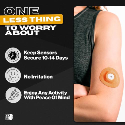Skin Grip Universal Adhesive Patches for CGM and Insulin Pumps with Cutout (20-Pack), 0.8-Inch Hole, Waterproof & Sweatproof for 10-14 Days, Glucose Monitor Patch, Diabetic Sensor Cover, Multi Color