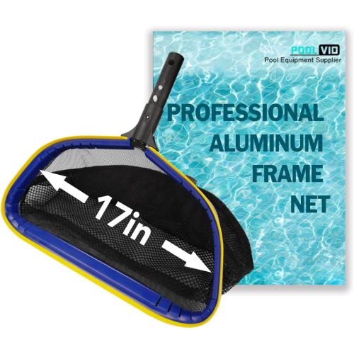 Poolvio Pool Deep Skimmer Net with 3ft - 10ft 1.0mm Thick Adjustable Aluminum Pole & Fine Mesh Bag Leaf Skimmer Rake Net for Above Ground & Inground Swimming Pools, Removes All Debris
