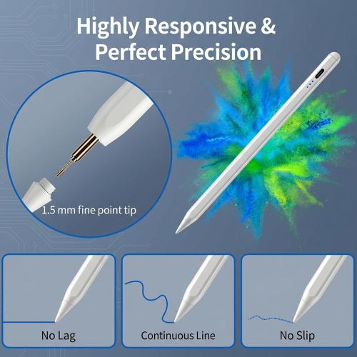 JDB A16 Stylus Pen for iPad, 3X Fast Charge,Tilt Sensitivity & Palm Rejection Active Pencil Compatible with 2018-2025 Apple iPad Pro 11/12.9 /M4, iPad Air 3/4/5/M2/M3,iPad mini 5/6