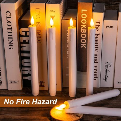 Homemory 3 Pcs Flameless Taper Candles with Remote Timer Dimmer, 9.6 White Flickering Candlesticks Battery Operated, Realistic Plastic LED Candles for Fireplace Wedding Seasonal Indoor Decorations