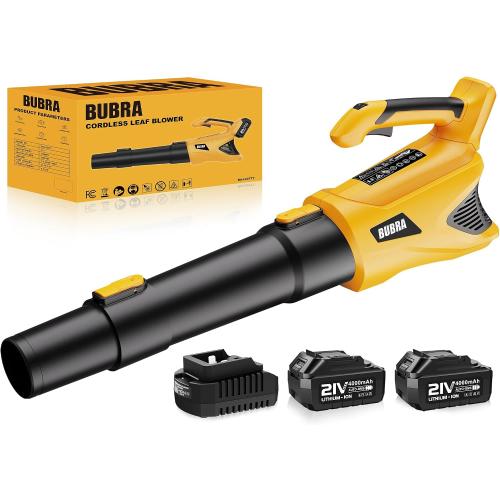 Cordless Leaf Blower 21V, 500CFM Powerful Electric Leaf Blower with 2 x 4.0Ah Batteries & Fast Charger, Variable-Speed, Lightweight Battery Powered Blowers for Lawn Care, Yard Clearance