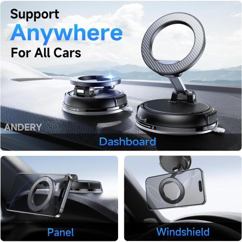 ANDERY Car Phone Holder for Magsafe [78 LBS Strongest Suction & 2400gf Strongest Magnetic] 360° Adjustable Car Phone Mount, Phone Holders for Your Car for iPhone 17-12 Pro Max Air Plus (Carbon Fiber)