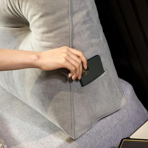 Grey Wedge Pillow Headboard – Backrest Cushion, Reading and Sitting Pillow for Comfort, Ergonomic with Supportive Design, Ideal for Sleeping, Working, Travel, Bedroom, Living Room