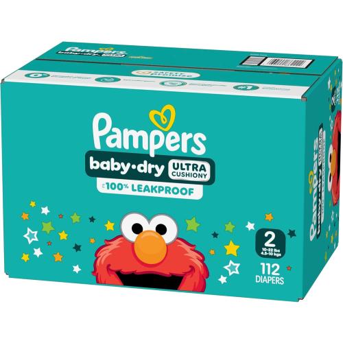Pampers Diapers - Baby Dry - Size 2, 112 Count, Absorbent Disposable Infant Diaper (Packaging May Vary)