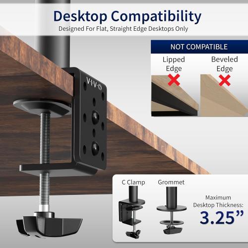 VIVO Dual Monitor Desk Mount, Holds 2 Computer Screens up to 30 inches and 22lbs Each, Heavy Duty Fully Adjustable Steel Stand with C-Clamp and Grommet, Black, STAND-V002, (MISSING parts)