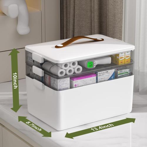 Size 3 tier JOYBOS 3-Tier Medicine Storage Box Cabinet, Empty First Aid Kit Portable Medical Supply Organizer with Leather Handle for Home