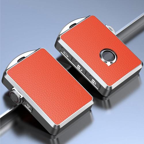 Compatible with Volvo Key Fob Cover Case for 2017-2024 XC90 XC60 XC40 S90 V90 S60 V60 Key Cover,Aluminium Alloy Shell Protection(Leather Orange)