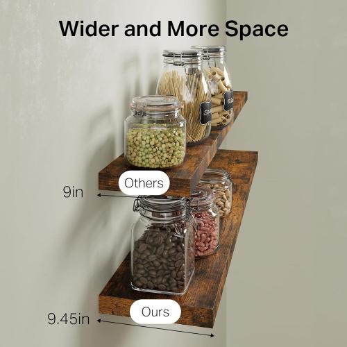 Rustic Brown 2 pack 48 BAYKA Floating Shelves, 48 inches Long Wall Mounted Rustic Wood Shelves for Bathroom, Bedroom, Living Room, Kitchen, Office, Hanging Shelf for Books/Storage/Decor(Rustic Brown,Set of 2)