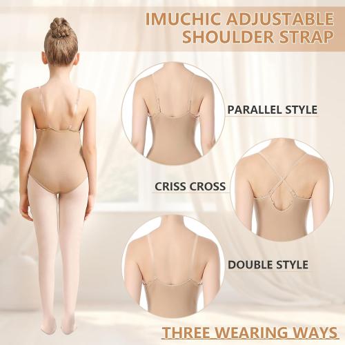 Girls Nude Leotard Seamless Camisole Leotards Undergarment for Ballet Dance Gymnastics with Adjustable Clear Straps