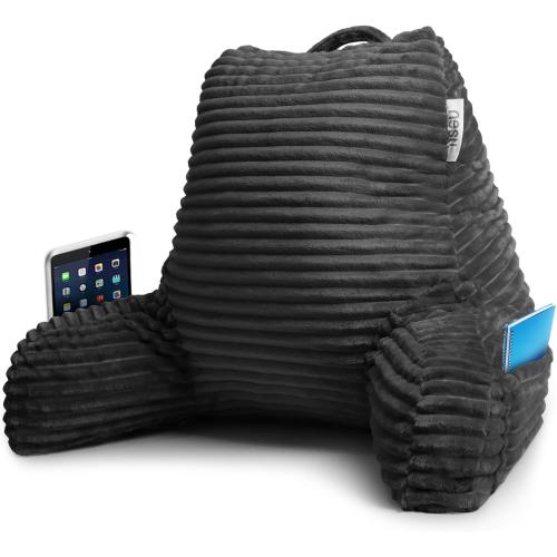 Nestl Reading Pillow with Shredded Memory Foam, Luxe Cut Plush Back Pillow for Sitting Up in Bed, Back and Arms Adjustable Support for Adult & Teens, Backrest Pillows with Washable Cover Dark Grey