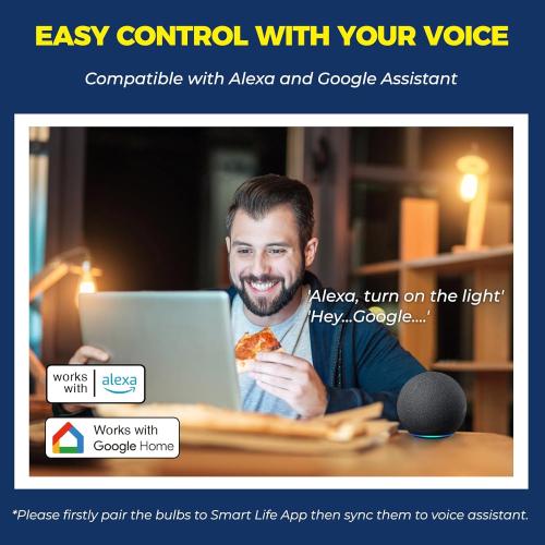 Lightinginside E12 Smart Light Bulbs 60W Equiv., Work with Alexa/Google Home/SmartLife, 500LM 6W RGBCW Candle Candelabra LED Light Bulbs, No Hub Required, 2.4G WiFi Bluetooth Bulb, ETL Listed, 4PCS