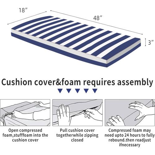PNP FKJP Outdoor Bench Cushion 48 x 18 x 3, Waterproof Patio Furniture Cushions,Outdoor Porch Swing Cushion (Blue White)