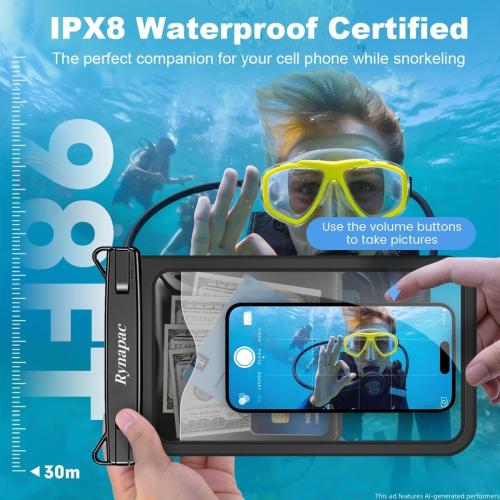 Rynapac Large Waterproof Phone Pouch [Up to 10] - 2 Pack IPX8 Waterproof Phone Case for iPhone 17 16 15 Pro Max Galaxy S26 Ultra, Touchscreen & Underwater Photography, Beach Cruise Essentials 2026