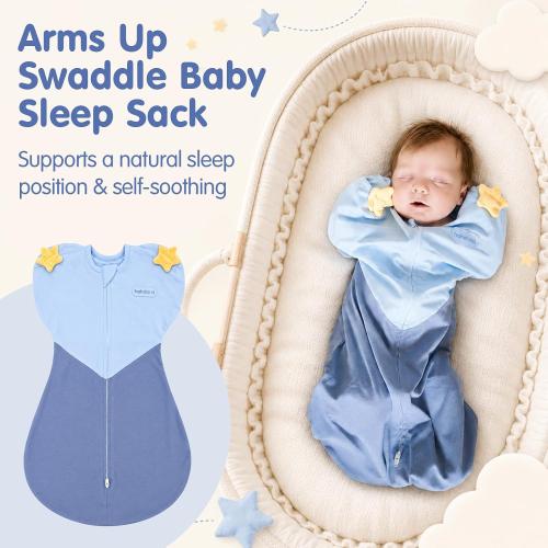 hahaland Sleep Sack, Arms-Up Swaddle, Blue, Newborns 5-8.5 lbs