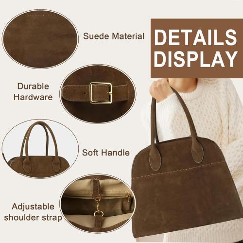 Large Suede Tote Bag For Women,Suede Retro Shoulder Bag,Crossbody Bag Faux Leather Handbag Trendy Work With shoulder strap