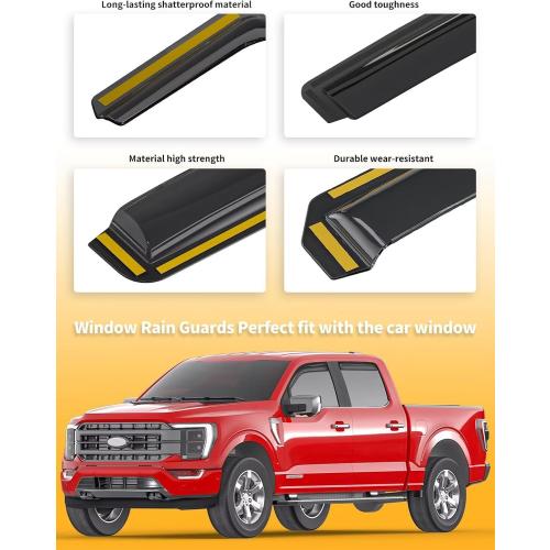 in-Channel Window Rain Guards Fit for Truck Ford F150 2021-2026 SuperCrew Extra Durable Window Visors Window Deflectors Vent Visors Vent Shades Car Accessories-4 pcs 2-Q11-Gai