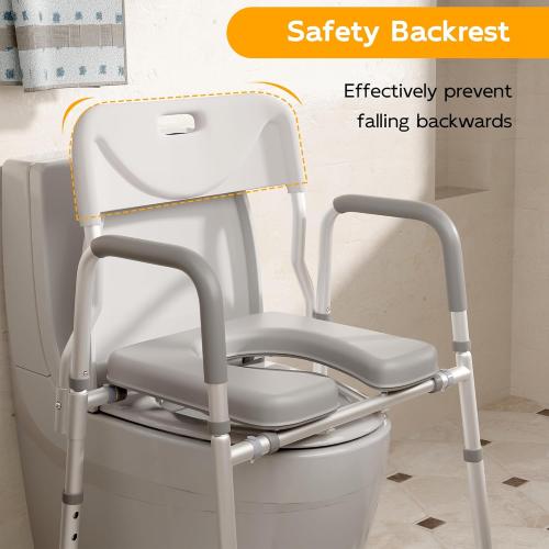 Xilingol Raised Toilet Seat with Handles and Back,350lb Bedside Commode Chair with Arms, 4-in-1 Adjustable and Portable Bathroom Chair for Adults, Seniors, Elderly, Handicapped, Disabled
