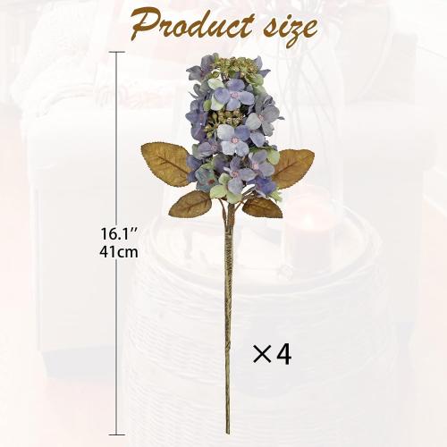 Fake Fall Flowers Artificial Silk Dried Hydrangea with Seed Artificial Fall Flowers Dried Florals Bouquet Autumn Decorations for Office and Home (4 PCS) (Blue)