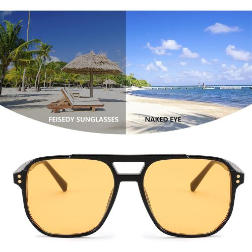 GREEN FEISEDY Retro Square Aviator Sunglasses Women Men 70s Vintage Trendy Plastic Frame Sun Glasses B2835