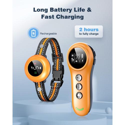 2-in-1 Dog Shock Collar & Dog Bark Collar - Smart Anti Barking Dog Training Collar with 5 Adjustable Sensitivity & 3300FT Remote for All Breeds IP67 Waterproof Rechargeable E-Collar (Orange)