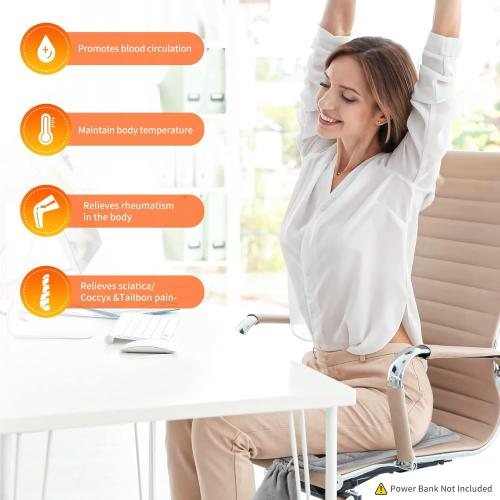 Heated Seat Cushion,Office Chair Cushions Butt Pillow for Long Sitting,Non-Slip Sciatica & Back Coccyx Cushion for Tailbone Pain Relief Heated Chair Pad,Seat Warmer for Home Seat Cushion-Grey