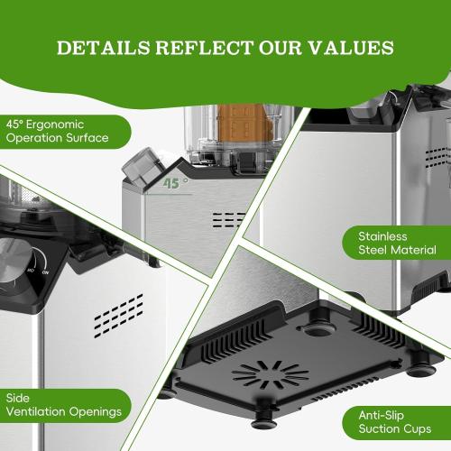 Cold Press Juicer, Wide Feed Chute Juicer Machines, Stainless Steel Slow Masticating Juicers Easy to Clean, Vegetables & Fruits Juice Extractor, High Juice Yield, Gray Knob