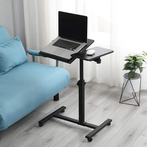 Black TigerDad Overbed Bedside Desk Mobile Rolling Laptop Stand Tilting Overbed Table with Wheels Height Adjustable Tray Table for Laptop Bed Sofa Side Table (Black)