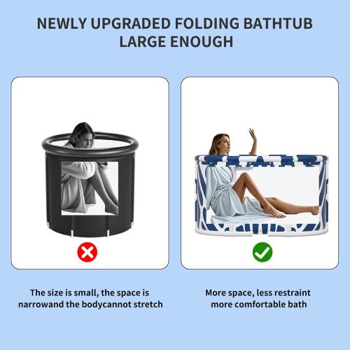 31.5 Extra Large Portable Bathtub, Foldable bathtub for adults,Family Soaking Tub, Affordable,Lightweight,One second collapsible bathtub (Oval, Blue Bowen)