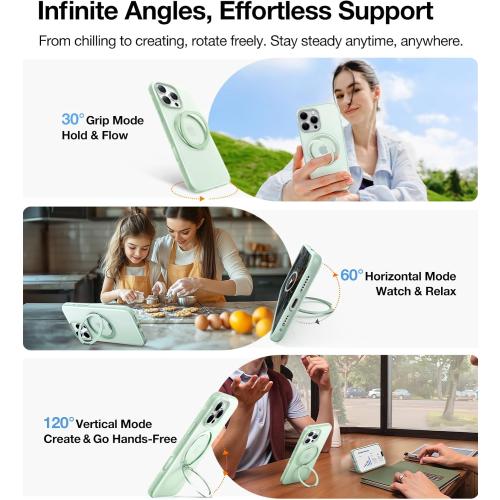 TORRAS 360 Magnetic Stand for iPhone 16 Pro Max Case[Fit for MagSafe][Camera Control Button][Mil-Grade Protection] Slim, Rotatable Kickstand, Translucent Mint Green 6.9, Ostand OFitness Series