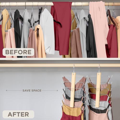 MORALVE European Beechwood Tank Top Hangers with 360° Swivel Hook - 2 Pack Space Saving Sports Bra and Cami Hanger for Closet - Hanging Tank Top and Bra Organizer for Space Saving Closet Organization