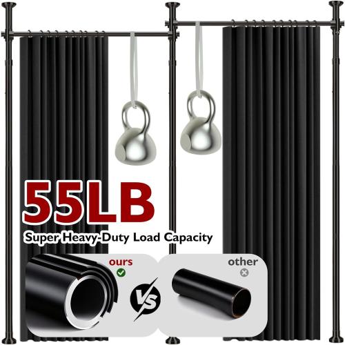 Room Divider Curtain Set-No Drilling Curtain Rod Set, Room Divider Wall for Partition Room Dividers, Bedroom Divider Black-100 W x 84 L(Pack of 2)
