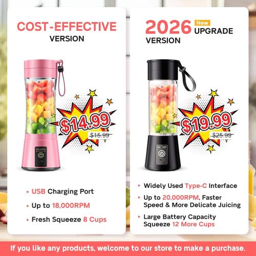 Cordless Portable Personal Size Blender - Mini Blender Make Smoothies and Shakes, 380Ml BPA Free Travel Cup, Powerful Blending Suit in Office/Home/Gym