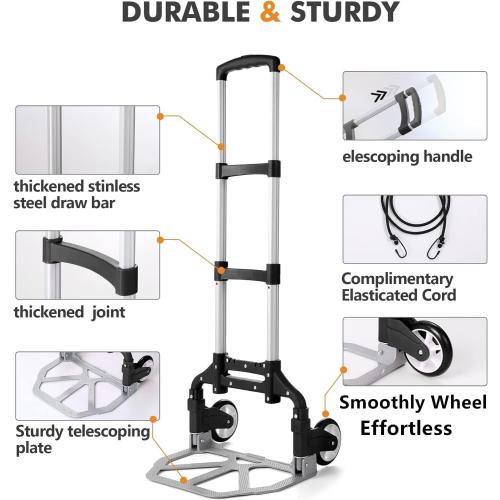Folding Hand Truck Aluminum Portable Folding Hand Cart 180lbs Capacity Hand Cart and Dolly Ideal for Home, Auto, Office,Travel Use,Black