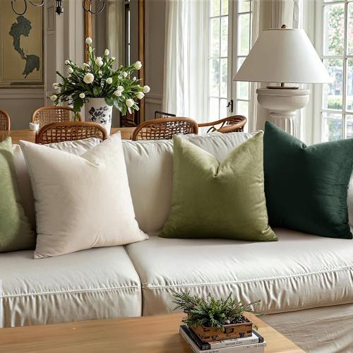 MIULEE Pack of 2 Velvet Pillow Covers Decorative Lumbar Rectangle Pillowcase Soft Solid Cushion Case for Sofa Couch Bedroom Car 12x12 Inch Army Green