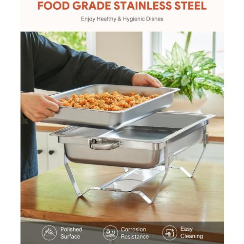 WILPREP Chafing Dish Buffet Set, 2 Pack 8 qt Chafers for Catering with 2 Full & 4 Half Size Pans Lids Foldable Frames Fuel Holders, Stainless Steel Food Warmers for Parties Buffets Banquets Dinners