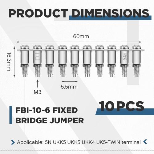 Zonon 10 Pcs FBI-10-6 Fixed Bridge Jumper 10 Pole Terminal Block Jumper Insert Pull Bridging Matching for Din Rail Terminal Block Matching UK2.5B UK5N