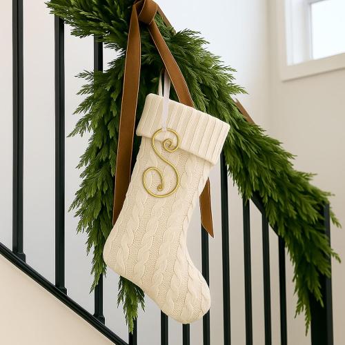 3.15 Inch Initial Christmas Stocking Name Tags Personalized Letter Metal Hanging Name Gold Wire Gift Ornament Alphabet Present Ornaments Tags for Christmas Tree DIY Craft(Letter S)