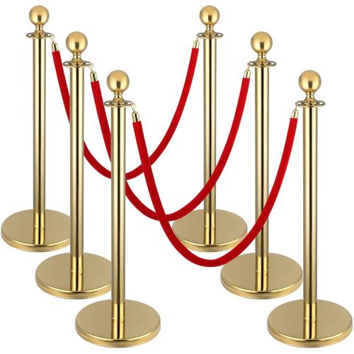 Berverra 6pcs Gold Stanchions and Red Velvet Ropes 4pcs, Red Carpet Ropes and Poles, Red Carpet Divider Stands Party Decorations, Gold Stanchions Queue Barrier Reception with Fillable Plastic Base
