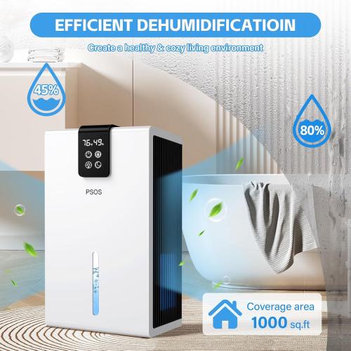 Dehumidifier, Dehumidifiers for Home, 98 OZ Water Tank, (1000 sq.ft) Quiet Dehumidifier for Basement Bathroom Bedroom with Humidity Display, Auto Shut Off, Relaxing 7 Color Ambient Light(White)