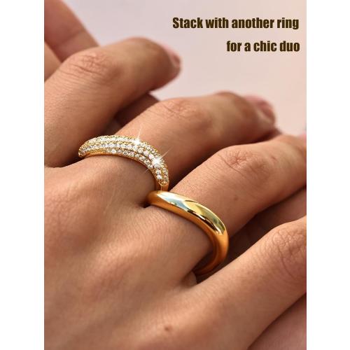 MBW Gold Rings for Women Non Tarnish, 14k Gold Plated Cubic Zirconia Stackable Rings for Women Trendy Chunky Twisted Wave CZ Thumb Bands Wedding Engagement Jewelry Gifts Size 5-10