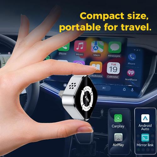 4-in-1 Screen Mirroring Wireless CarPlay Adapter,2026 Upgraded for Wireless Apple CarPlay/Android auto/AirPlay/MirrorLink Adapter,Mini USB Design with Type-C Extension,Fast Auto-Connect,Plug & Play